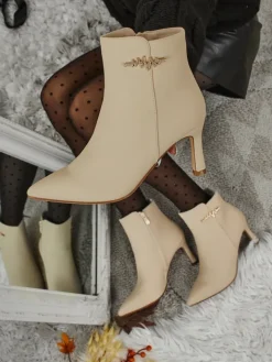 Botki Z Delikatnym Ociepleniem|Nowość^Royalfashion Damskie botki na szpilce Meloria beżowy
