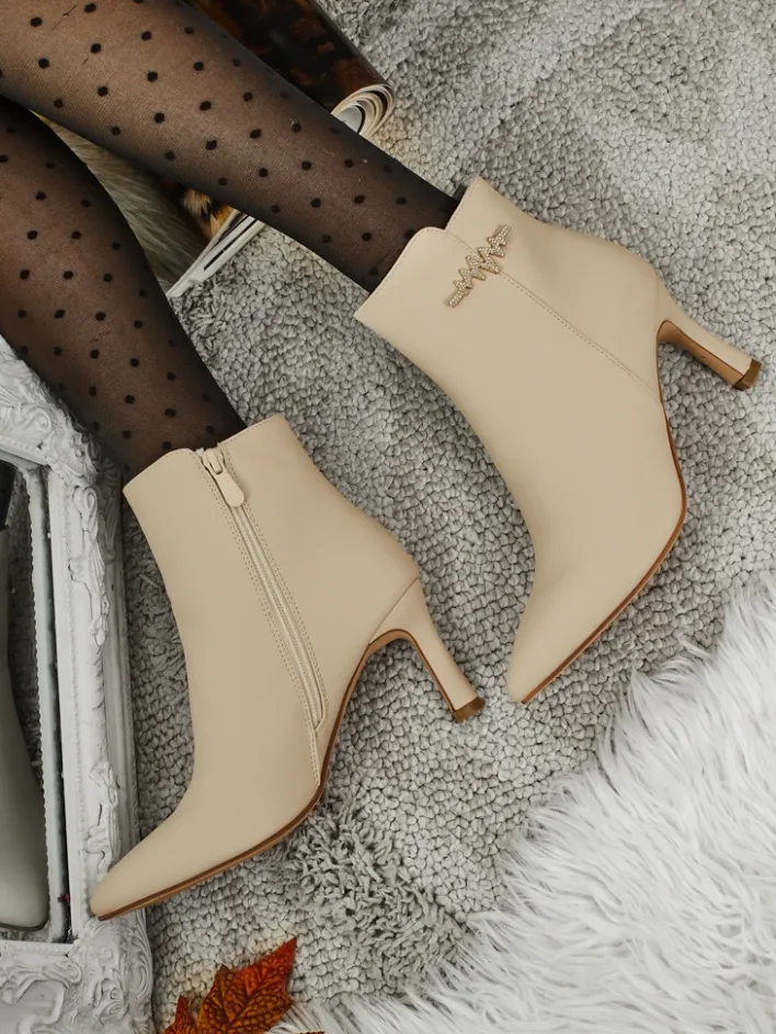 Botki Z Delikatnym Ociepleniem|Nowość^Royalfashion Damskie botki na szpilce Meloria beżowy