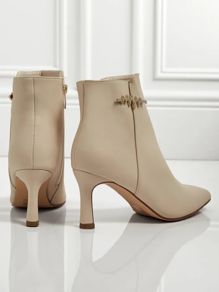 Botki Z Delikatnym Ociepleniem|Nowość^Royalfashion Damskie botki na szpilce Meloria beżowy