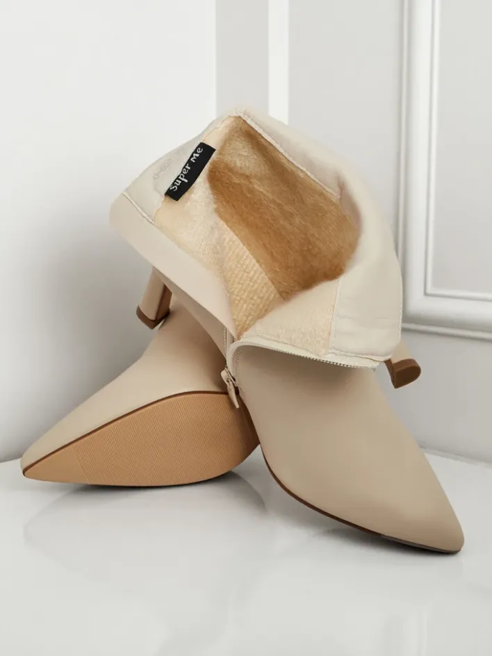 Botki Z Delikatnym Ociepleniem|Nowość^Royalfashion Damskie botki na szpilce Meloria beżowy