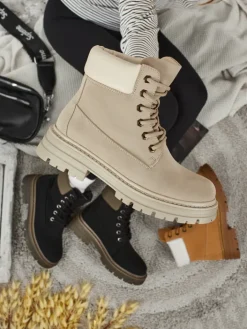 Trapery|Botki Bez Ocieplenia^Royalfashion Damskie botki trapery Avienne beżowy