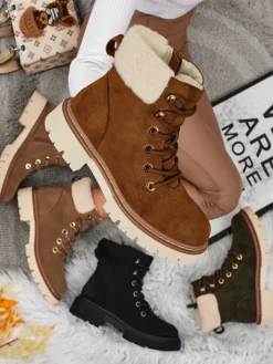 Trapery|Botki Z Delikatnym Ociepleniem^Royalfashion Damskie botki trapery z kożuszkiem Tessara Camel