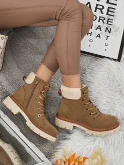 Trapery|Botki Z Delikatnym Ociepleniem^Royalfashion Damskie botki trapery z kożuszkiem Tessara brązowy