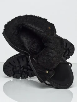 Botki Z Delikatnym Ociepleniem|Botki Na Płaskim Obcasie^Royalfashion Damskie botki trapery z kożuszkiem Tessara czarny