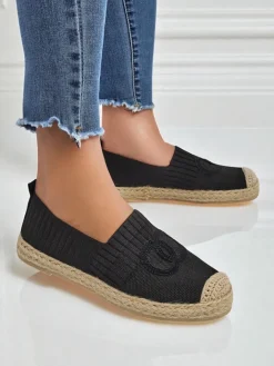 Espadryle Płaskie^Royalfashion Damskie espadryle Atena czarne – płaski obcas, skóra ekologiczna zamszowa czarny