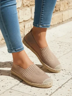Espadryle Płaskie^Royalfashion Damskie espadryle Callisto płaski obcas skóra ekologiczna jasny brązowy