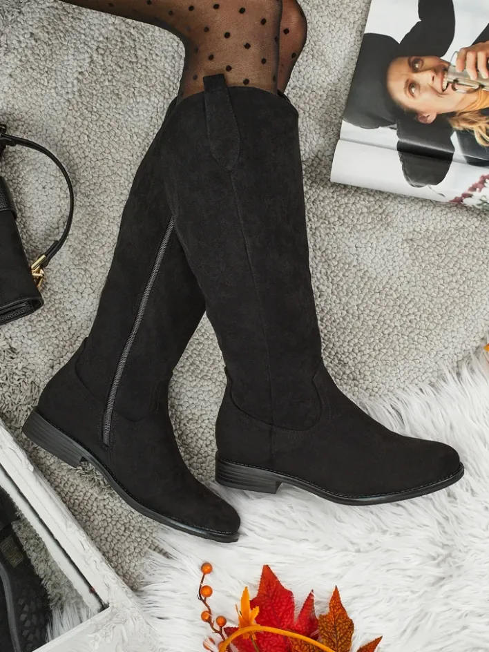 Kozaki Na Płaskim Obcasie|Kozaki Z Ociepleniem^Royalfashion Damskie kozaki eko zamszowe Zamerre