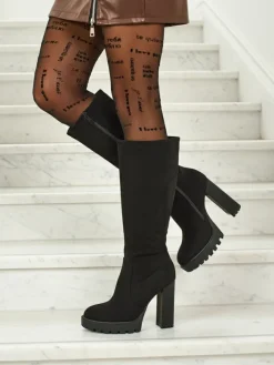 Kozaki Na Obcasie|Kozaki Z Ociepleniem^Royalfashion Damskie kozaki eko zamszowe na słupku GaleNest czarny