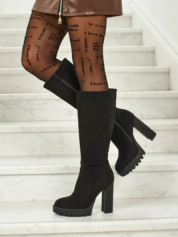 Kozaki Na Obcasie|Kozaki Z Ociepleniem^Royalfashion Damskie kozaki eko zamszowe na słupku GaleNest czarny