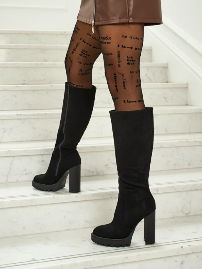 Kozaki Na Obcasie|Kozaki Z Ociepleniem^Royalfashion Damskie kozaki eko zamszowe na słupku GaleNest czarny