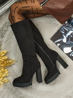 Kozaki Na Obcasie|Kozaki Z Ociepleniem^Royalfashion Damskie kozaki eko zamszowe na słupku GaleNest czarny