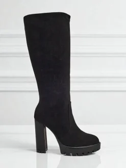 Kozaki Na Obcasie|Kozaki Z Ociepleniem^Royalfashion Damskie kozaki eko zamszowe na słupku GaleNest czarny