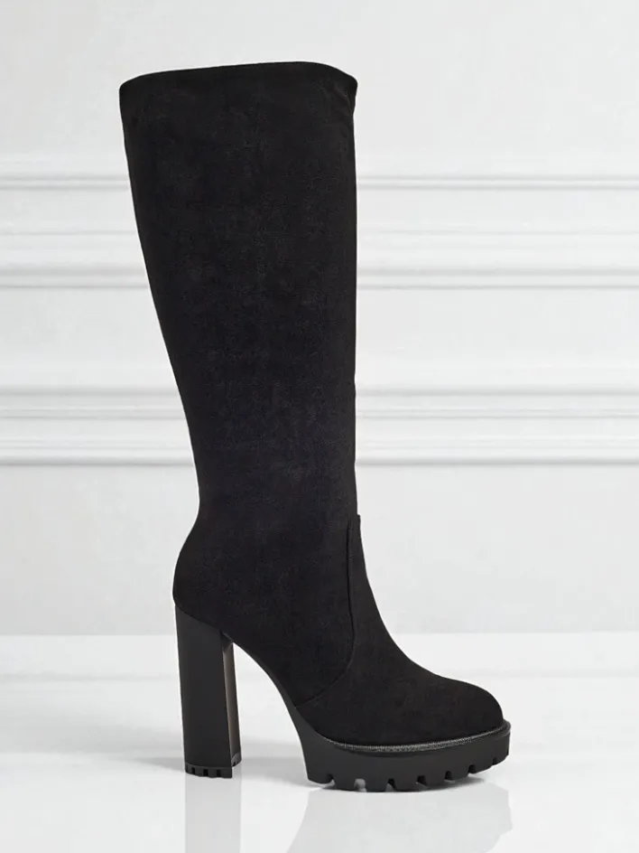 Kozaki Na Obcasie|Kozaki Z Ociepleniem^Royalfashion Damskie kozaki eko zamszowe na słupku GaleNest czarny