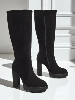 Kozaki Na Obcasie|Kozaki Z Ociepleniem^Royalfashion Damskie kozaki eko zamszowe na słupku GaleNest czarny