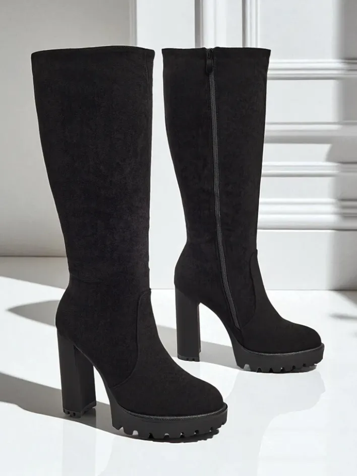 Kozaki Na Obcasie|Kozaki Z Ociepleniem^Royalfashion Damskie kozaki eko zamszowe na słupku GaleNest czarny