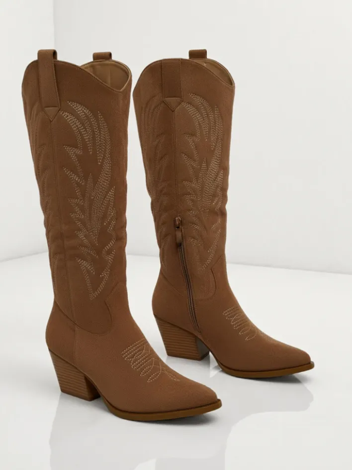 Kozaki Na Obcasie|Kozaki Bez Ocieplenia^Royalfashion Damskie kozaki typu kowbojki Marivelle brązowy