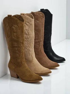 Kozaki Na Obcasie|Kozaki Bez Ocieplenia^Royalfashion Damskie kozaki typu kowbojki Marivelle brązowy