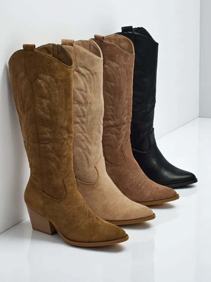 Kozaki Na Obcasie|Kozaki Bez Ocieplenia^Royalfashion Damskie kozaki typu kowbojki Marivelle brązowy