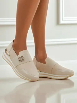 Półbuty^Royalfashion Damskie mokasyny Aurora Classico Beige skóra ekologiczna płaskie obcasy beżowy