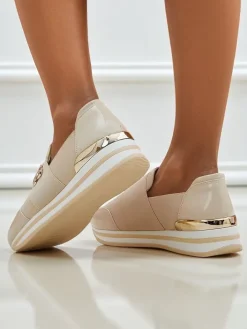 Półbuty^Royalfashion Damskie mokasyny Aurora Classico Beige skóra ekologiczna płaskie obcasy beżowy