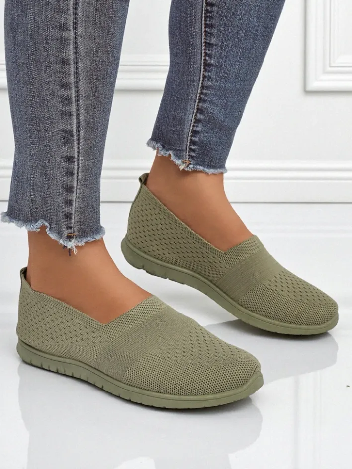 Półbuty^Royalfashion Damskie mokasyny Gaia Verde – wygodne zielone buty z tkaniny na płaskim obcasie zielony