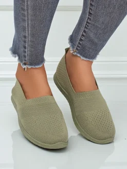 Półbuty^Royalfashion Damskie mokasyny Gaia Verde – wygodne zielone buty z tkaniny na płaskim obcasie zielony