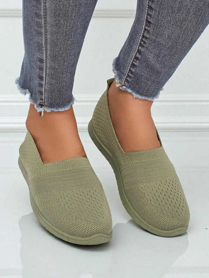 Półbuty^Royalfashion Damskie mokasyny Gaia Verde – wygodne zielone buty z tkaniny na płaskim obcasie zielony