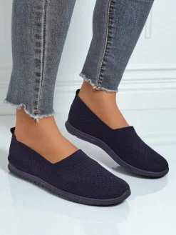 Półbuty^Royalfashion Damskie mokasyny Lyra Granatowe oddychające tkanina na płaskiej podeszwie Granatowy