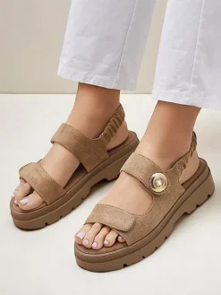 Ugc|Sandały Płaskie^Royalfashion Damskie sandały Callisto brązowe skóra ekologiczna platforma brązowy