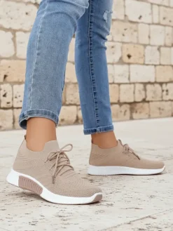 Bieganie, Ćwiczenia I Trening^Royalfashion Damskie sneakersy Aristea płaski obcas tkanina 3 cm jasny brązowy