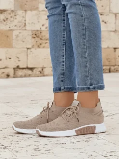 Bieganie, Ćwiczenia I Trening^Royalfashion Damskie sneakersy Aristea płaski obcas tkanina 3 cm jasny brązowy