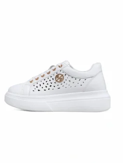 Ugc|Sneakersy^Royalfashion Damskie sneakersy Calista Bianco z eko skóry, ażurowe, wiosenne 4,5 cm biały