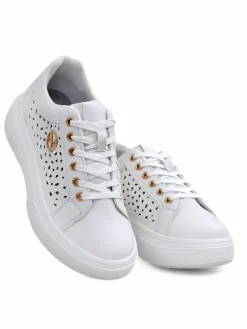 Ugc|Sneakersy^Royalfashion Damskie sneakersy Calista Bianco z eko skóry, ażurowe, wiosenne 4,5 cm biały