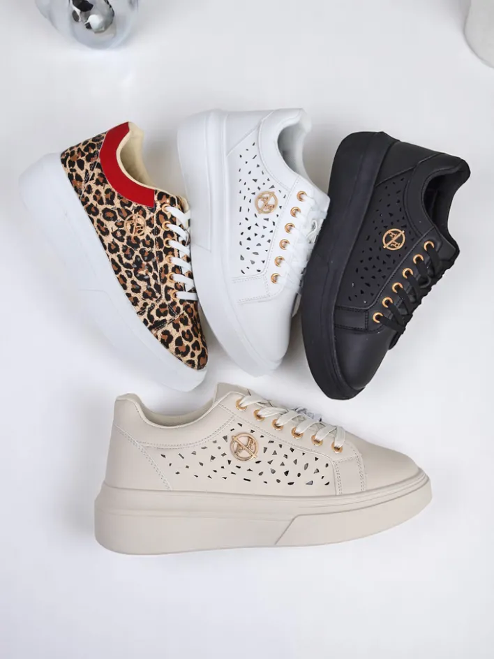 Ugc|Sneakersy^Royalfashion Damskie sneakersy Calista Bianco z eko skóry, ażurowe, wiosenne 4,5 cm biały