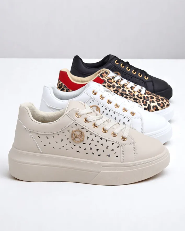 Ugc|Sneakersy^Royalfashion Damskie sneakersy Calista Bianco z eko skóry, ażurowe, wiosenne 4,5 cm biały