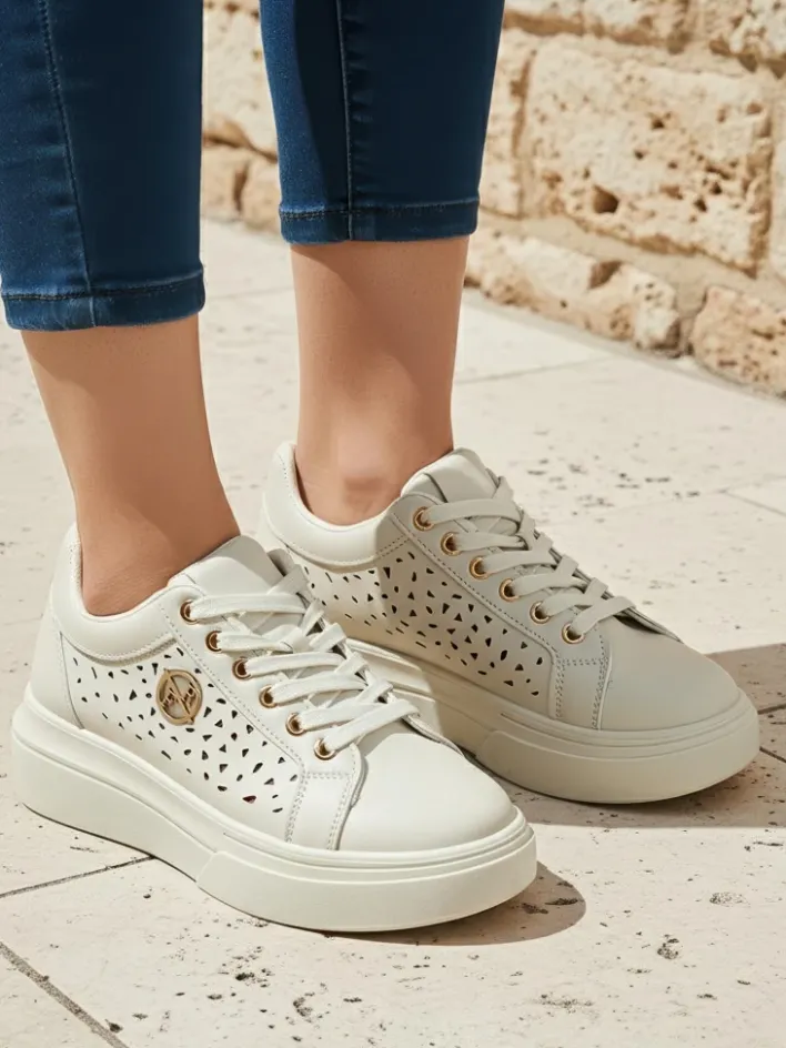 Ugc|Sneakersy^Royalfashion Damskie sneakersy Callista beżowe skóra ekologiczna wiosna płaski obcas beżowy