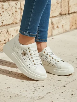 Ugc|Sneakersy^Royalfashion Damskie sneakersy Callista beżowe skóra ekologiczna wiosna płaski obcas beżowy