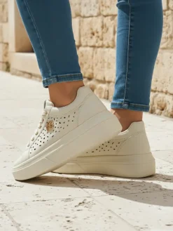 Ugc|Sneakersy^Royalfashion Damskie sneakersy Callista beżowe skóra ekologiczna wiosna płaski obcas beżowy