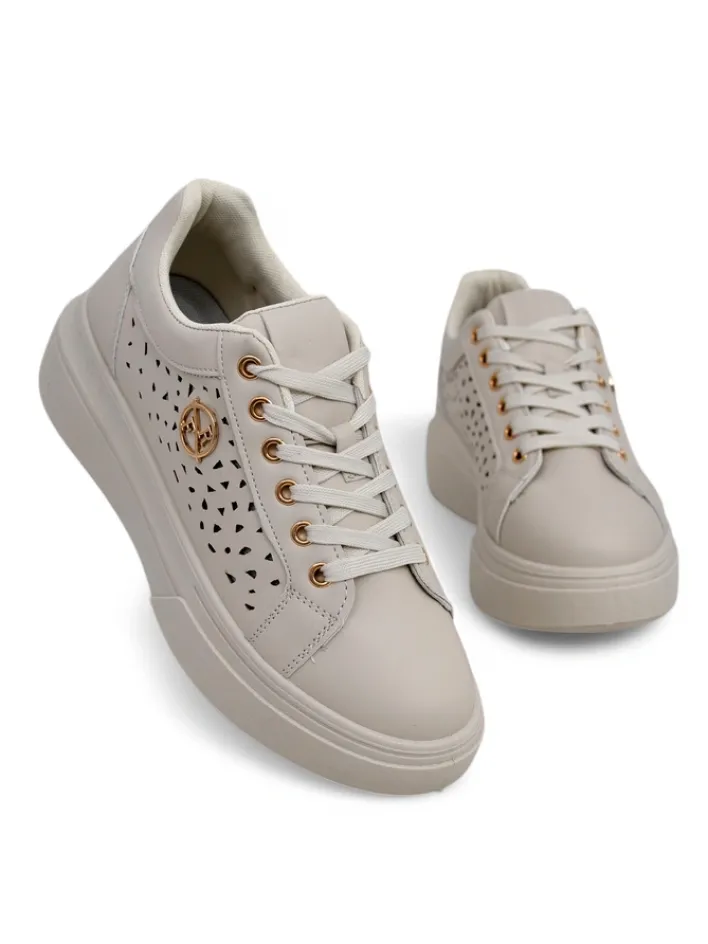 Ugc|Sneakersy^Royalfashion Damskie sneakersy Callista beżowe skóra ekologiczna wiosna płaski obcas beżowy