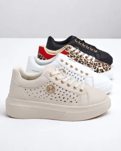 Ugc|Sneakersy^Royalfashion Damskie sneakersy Callista beżowe skóra ekologiczna wiosna płaski obcas beżowy