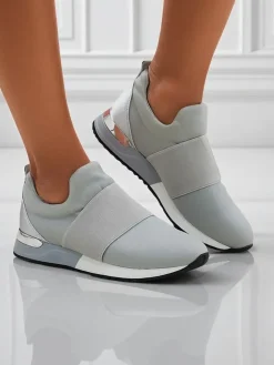 Bieganie, Ćwiczenia I Trening^Royalfashion Damskie sneakersy Selene Grigio płaska podeszwa modny styl gołębi szary