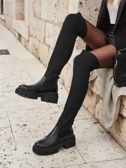 Kozaki Na Płaskim Obcasie|Kozaki Bez Ocieplenia^Royalfashion Damskie wsuwane kozaki Obsidian Rose czarny