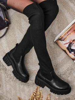 Kozaki Na Płaskim Obcasie|Kozaki Bez Ocieplenia^Royalfashion Damskie wsuwane kozaki Obsidian Rose czarny