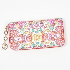 Portmonetki^Royalfashion Duży biało-czerwony damski portfel z kwiecistym wzorem - Akcesoria biały