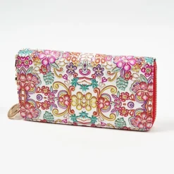 Portmonetki^Royalfashion Duży biało-czerwony damski portfel z kwiecistym wzorem - Akcesoria biały