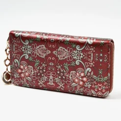 Portmonetki^Royalfashion Duży damski portfel z kwiecistym wzorem - Akcesoria Bordowy