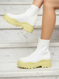 Botki Bez Ocieplenia|Botki Na Płaskim Obcasie^Royalfashion Eleganckie Buty Damskie Limonka w Stylu Vintage żółty