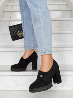 Mokasyny Na Obcasie^Royalfashion Eleganckie Czarne Buty Anitka z Ekoskóry czarny