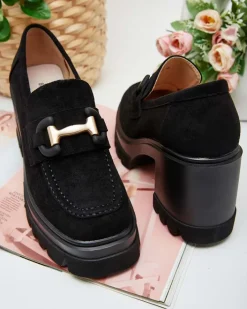 Półbuty|Mokasyny Na Obcasie^Royalfashion Eleganckie Sandały Vulcano w Kolorze Czarnego Zamszu czarny