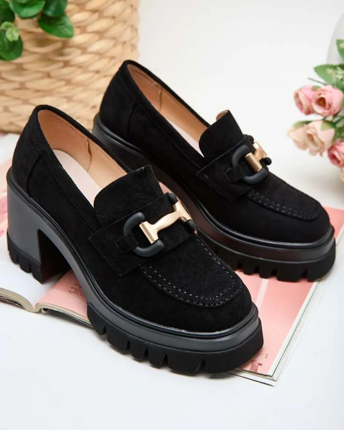 Półbuty|Mokasyny Na Obcasie^Royalfashion Eleganckie Sandały Vulcano w Kolorze Czarnego Zamszu czarny